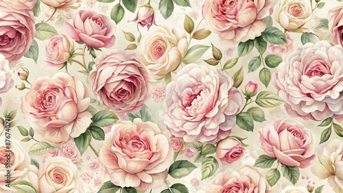 Wallpaper Mural Shabby Chic Roses In Watercolor. Seamless Pattern With Watercolor Shabby Chic Roses. Use For Fabric, Wallpaper, Scrapbooking. Torontodigital.ca