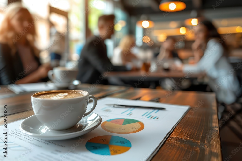 Marketing team analyzing campaign results over coffee, drinking coffee workplace, strategy meeting Marketing team analyzing campaign results over coffee, drinking coffee workplace, strategy meeting