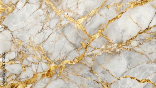 Elegant White Marble Texture With Golden Veins.