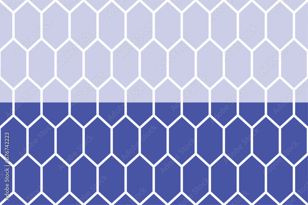Fototapeta premium Hexagon block pattern wallpaper. Background. Isometric shape. Print design. Graphic design. Vector pattern. Geometric pattern. Fabric. Decorative. Ornaments. Two tone blue. Form. Simplicity. 