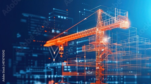 A digital illustration of a construction site with a crane, highlighting modern technology in civil engineering and building design.