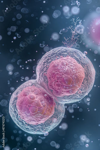 Euglenoids undergoing binary fission, dividing into two identical daughter cells photo