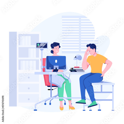 A flat illustration depicting neurologist visit 