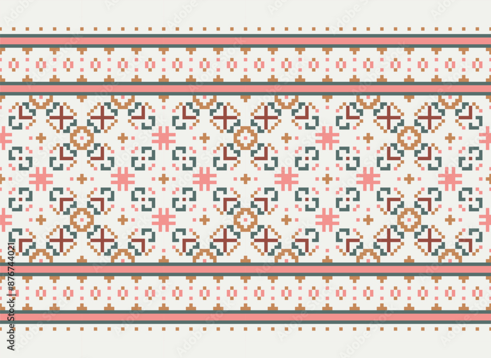 Ethnic geometric seamless fabric pattern ,Cross Stitch ,Pixel pattern embroidery oriental. Ethnic pattern seamless pixel art for Fabric geometric ethnic pattern Ethnic geometric seamless fabric pattern ,Cross Stitch ,Pixel pattern embroidery oriental. Ethnic pattern seamless pixel art for Fabric geometric ethnic pattern
