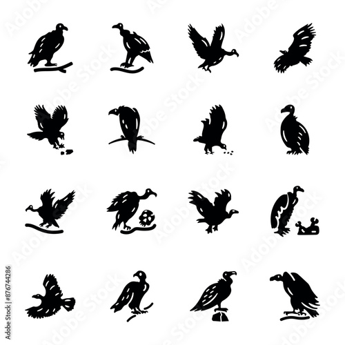 Collection of Vulture Bird Solid Icons 

 photo