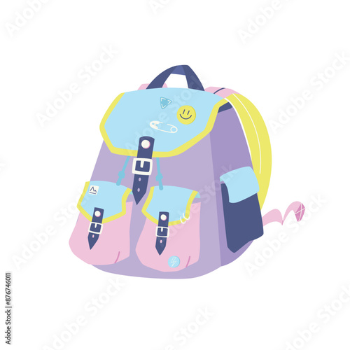 Travel backpack. Backpack for travel, recreation. Vector flat illustration of backpack for hiking travel