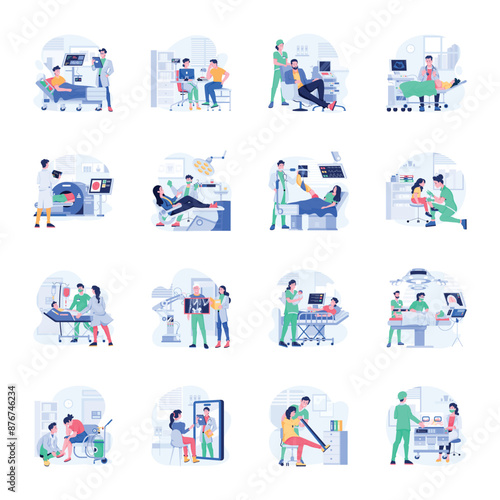 Pack of 16 Medical Characters Flat Illustrations 

