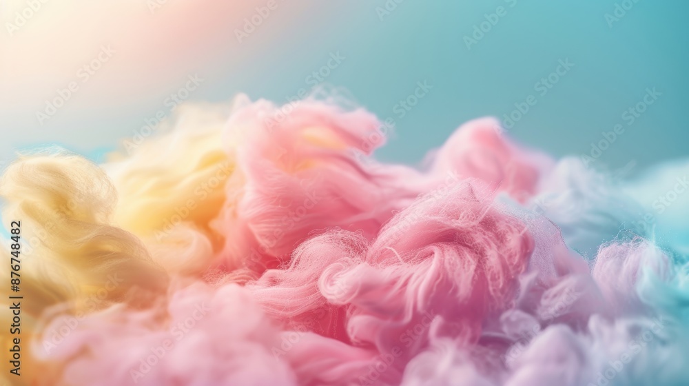 Fototapeta premium Abstract pastel-colored smoke background with soft hues of pink, yellow, and blue, creating a dreamy and artistic effect.