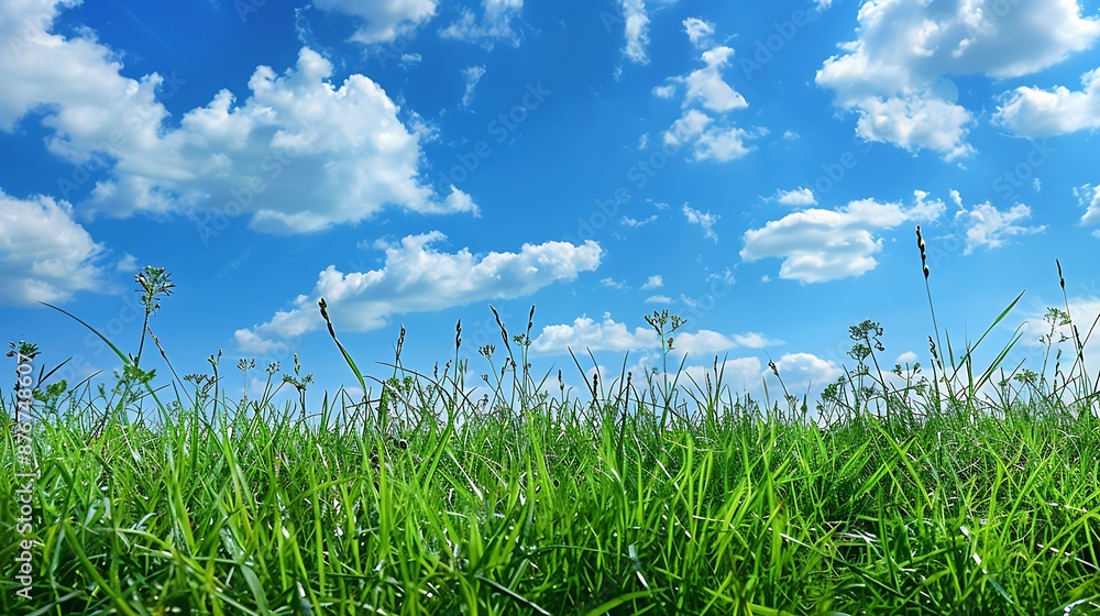 peaceful blue sky and green grass great as backround