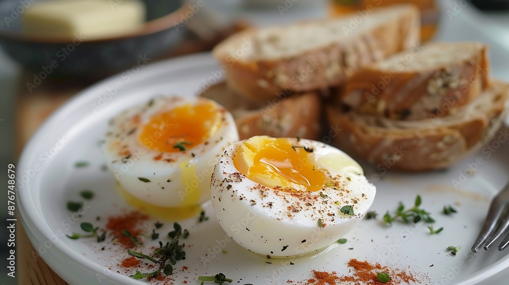 Perfect soft boiled egg with bread and butter for breakfast Perfect soft boiled egg with bread and butter for breakfast