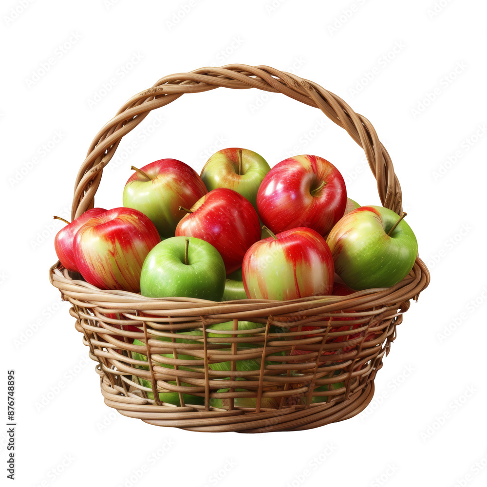 Fresh Apples in Wicker Basket Transparent Background Fresh Apples in Wicker Basket Transparent Background
