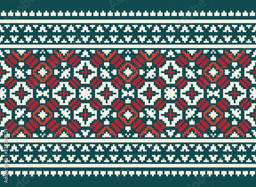 Cross Stitch Seamless Pattern, Traditional Pixel Geometric Abstract Ethnic Pattern for Clothing, fabric, wallpaper, Batik, Knitwear, Pixel Art. Ethnic Art Designer.