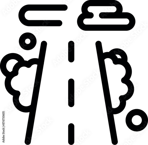 Simple outline icon of a road covered by snow, with clouds passing by