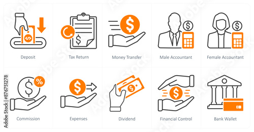 A set of 10 Accounting icons as deposit, tax return, money transfer