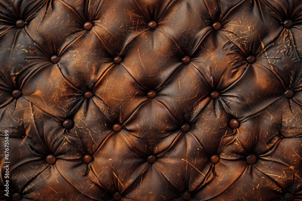 Fototapeta premium A close-up view of a brown leather couch with details on its texture and stitching
