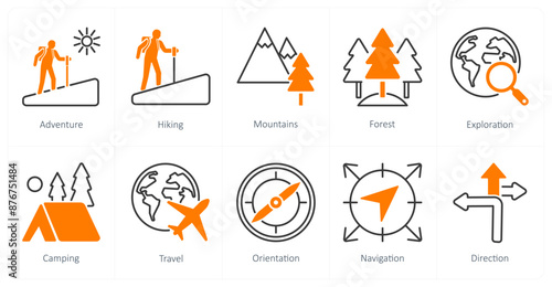 A set of 10 Adventure icons as adventure, hiking, mountains