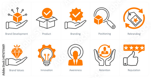 A set of 10 Branding icons as brand development, product, branding