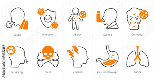 A set of 10 Medical icons as cough, immunity, allergy