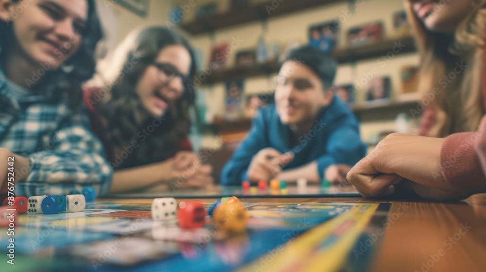 Fototapeta premium A photograph of high school friends, joyful and competitive, viewed in close-up