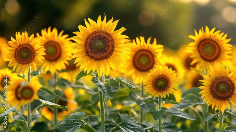 A field of sunflowers with a bright yellow color A field of sunflowers with a bright yellow color