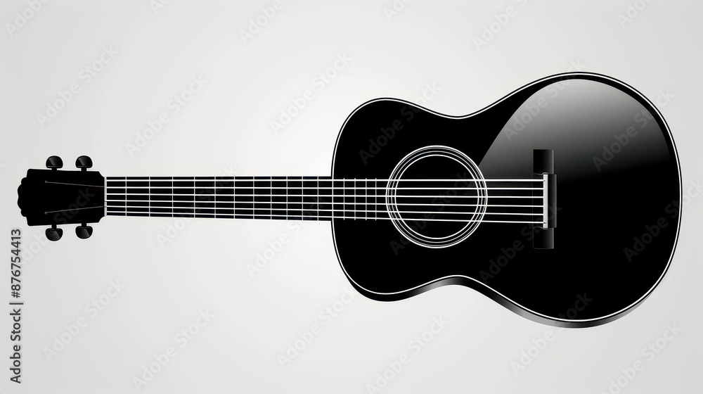 Obraz premium Elegant black silhouette of an acoustic guitar icon in vector format.