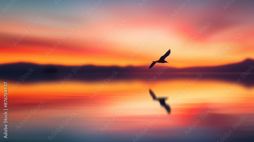 Fototapeta premium Witness the majestic beauty of birds soaring at sunset, inspiring hope with divine silhouettes against the beautiful ocean sunrise.