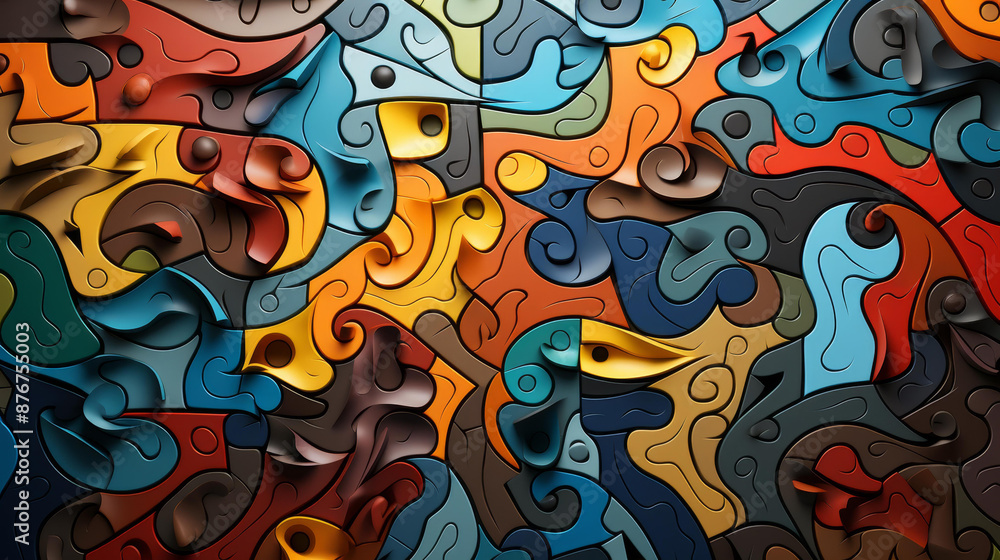 Unique jigsaw patterns in earth tones, flat illustrations with detailed textures and intricate designs. Unique jigsaw patterns in earth tones, flat illustrations with detailed textures and intricate designs.