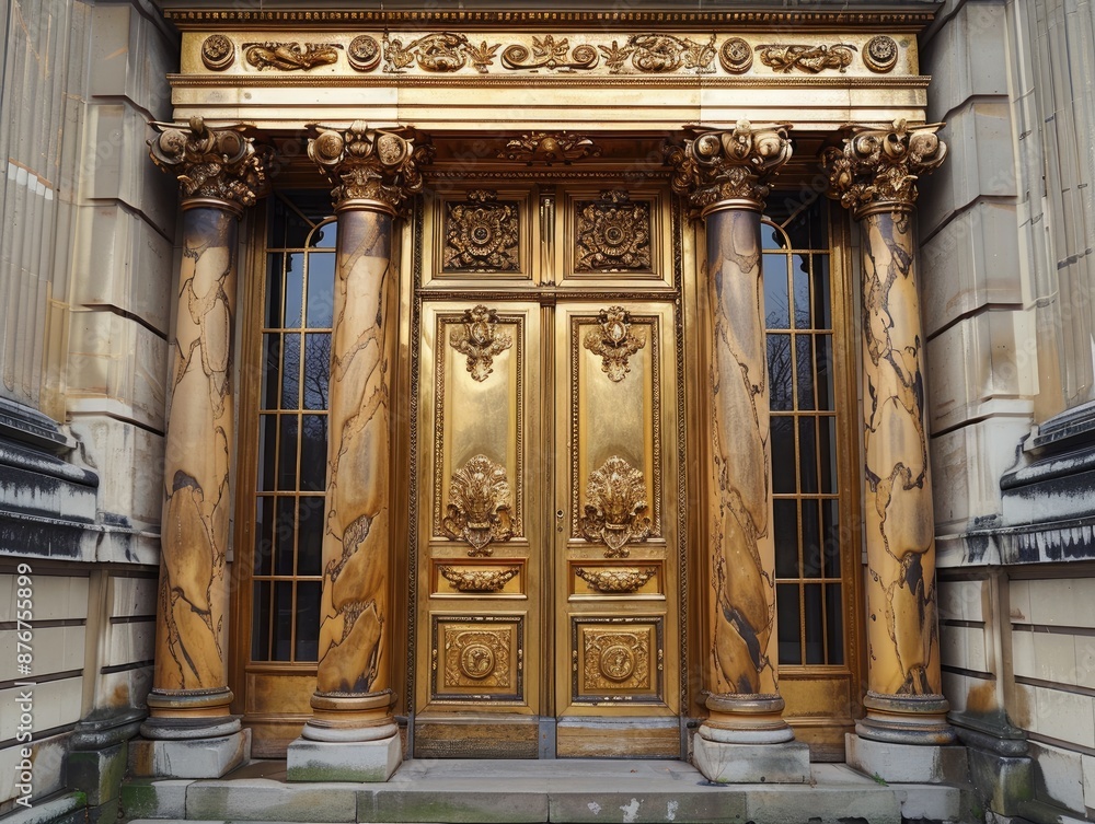 Obraz premium Golden ornate double doors with intricate carvings