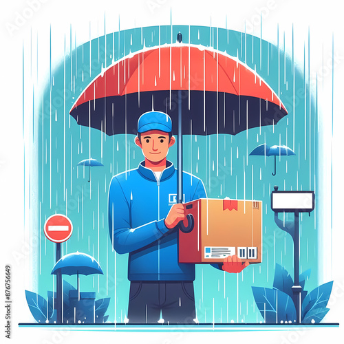 Delivery man with courier parcel package vector illustration isolated on a white background photo