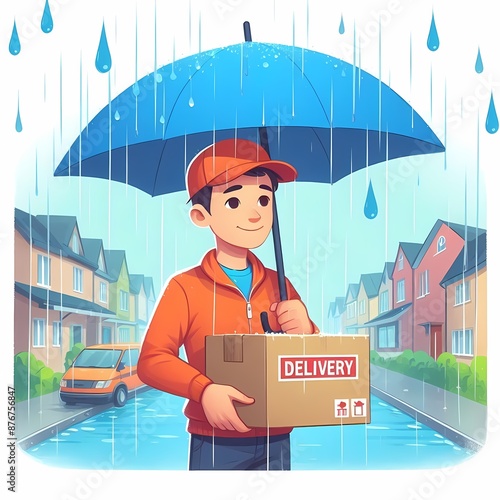 Delivery man with courier parcel package vector illustration isolated on a white background photo