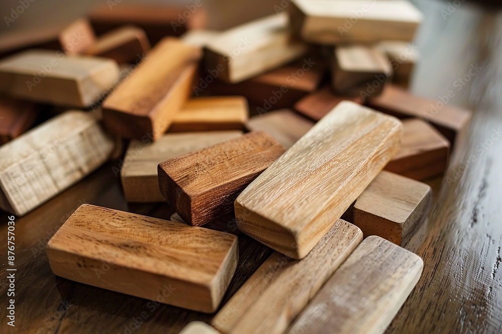 Pile of wooden blocks in various shades and textures, showcasing natural materials and craftsmanship. Pile of wooden blocks in various shades and textures, showcasing natural materials and craftsmanship.