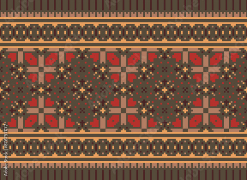 Cross Stitch Seamless Pattern, Traditional Pixel Geometric Abstract Ethnic Pattern for Clothing, fabric, wallpaper, Batik, Knitwear, Pixel Art. Ethnic Art Designer.