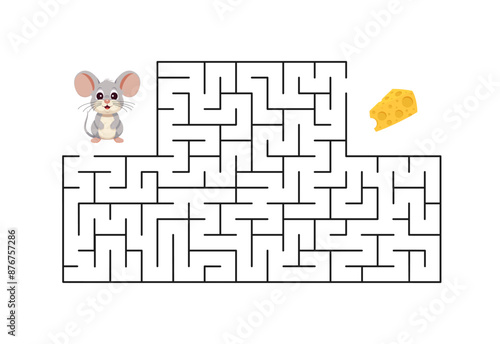 Children's puzzle game. Help the mouse get to the cheese. Vector illustration