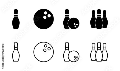 Bowling icon set. bowling ball and pin icon. bowling pins