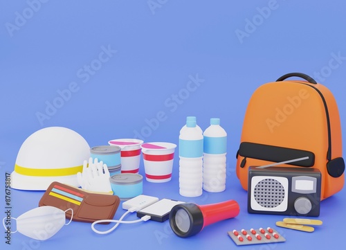 防災グッズのアイソメトリック3Dイラスト