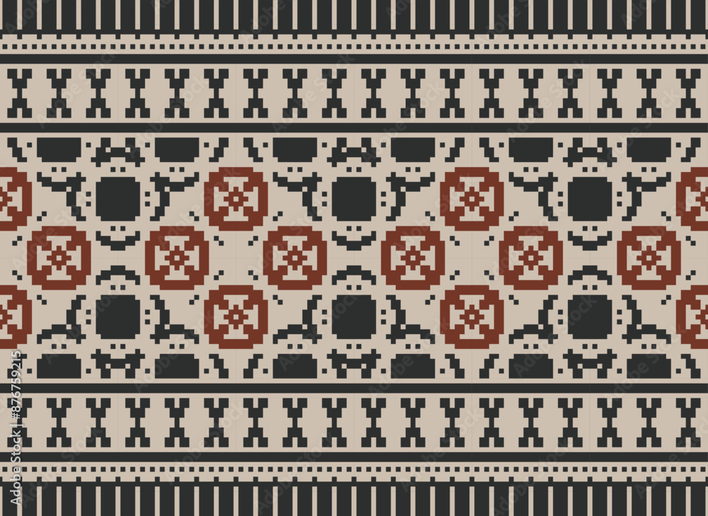 Illustration of Ethnic Geometric Seamless Fabric Pattern Cross Stitch. Ikat Embroidery Oriental Pixel Pattern Multicolor Background. Texture, Cross Stitch, Frame, Motif Illustration of Ethnic Geometric Seamless Fabric Pattern Cross Stitch. Ikat Embroidery Oriental Pixel Pattern Multicolor Background. Texture, Cross Stitch, Frame, Motif