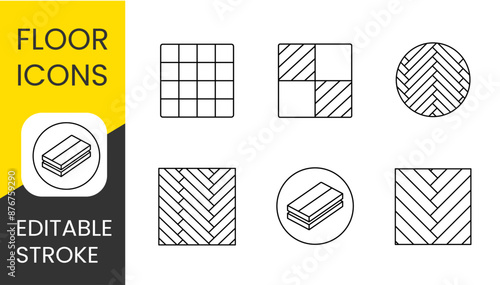 Indoor flooring set vector line icons with editable stroke