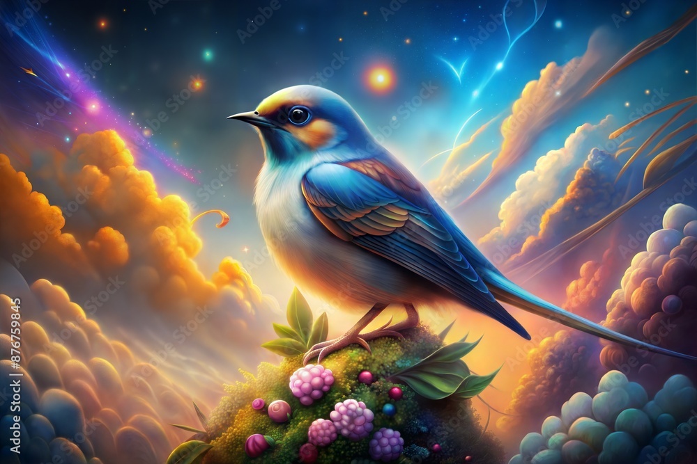 colorful bird with flower and wings, illustration colorful bird with flower and wings, illustration
