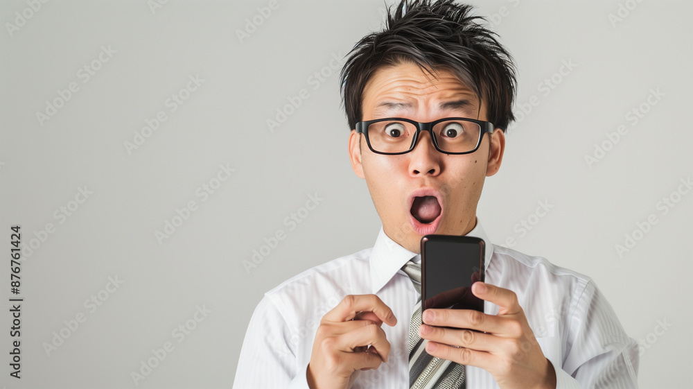 スマホに驚くビジネスマン スマホに驚くビジネスマン