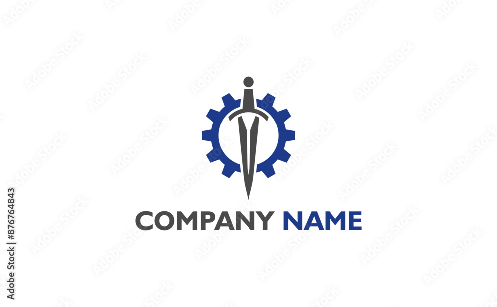 Powerful emblem logo featuring a sword and gear. Perfect for businesses that want to project an image of competence and trustworthiness. Powerful emblem logo featuring a sword and gear. Perfect for businesses that want to project an image of competence and trustworthiness.