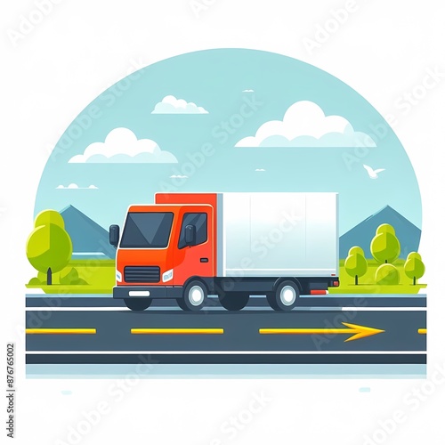 Delivery truck with courier parcel package vector illustration isolated on a white background photo