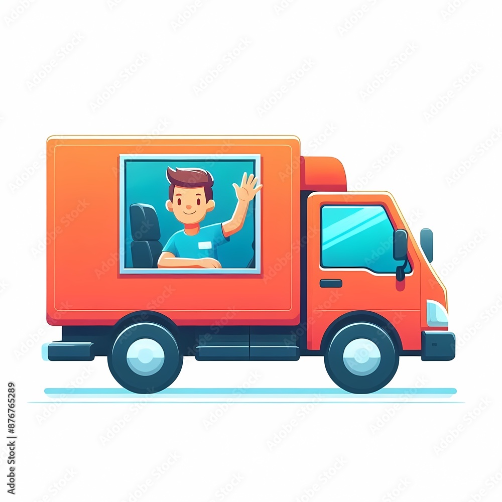 Delivery truck with courier parcel package vector illustration isolated on a white background Delivery truck with courier parcel package vector illustration isolated on a white background