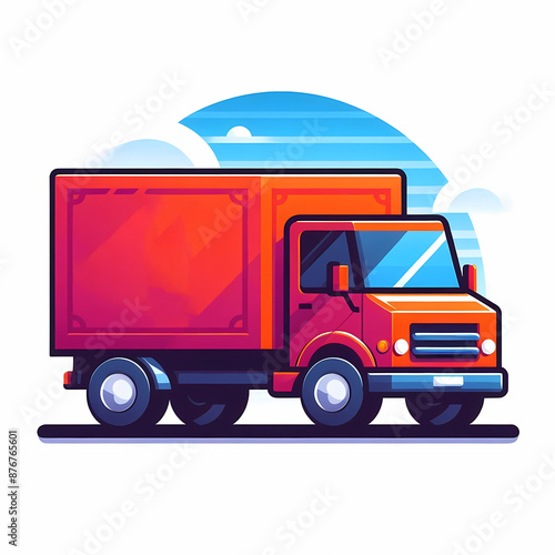 Delivery truck with courier parcel package vector illustration isolated on a white background photo