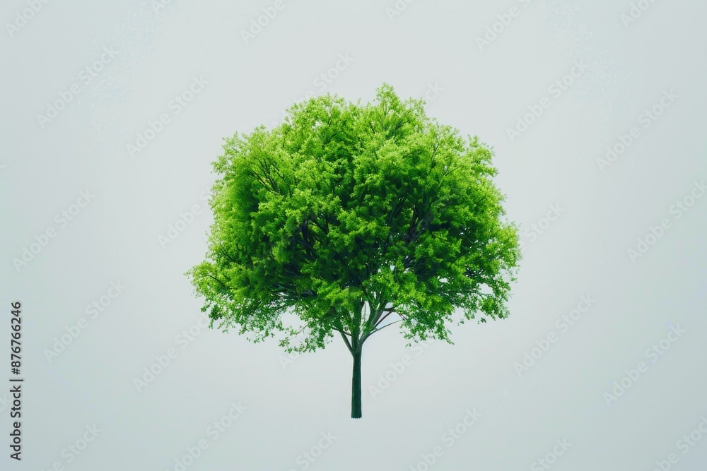 A tree with green leaves standing out against a gray and cloudy sky A tree with green leaves standing out against a gray and cloudy sky