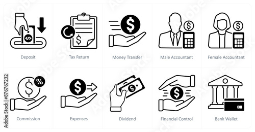 A set of 10 Accounting icons as deposit, tax return, money transfer