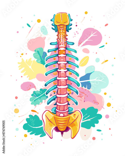 Colorful Human Spine Anatomy Illustration with Abstract Art Elements