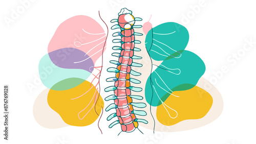 Colorful Abstract Human Spine with Nature Elements Vector Illustration