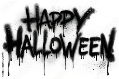 Happy Halloween text written with black ink spray isolated on white background