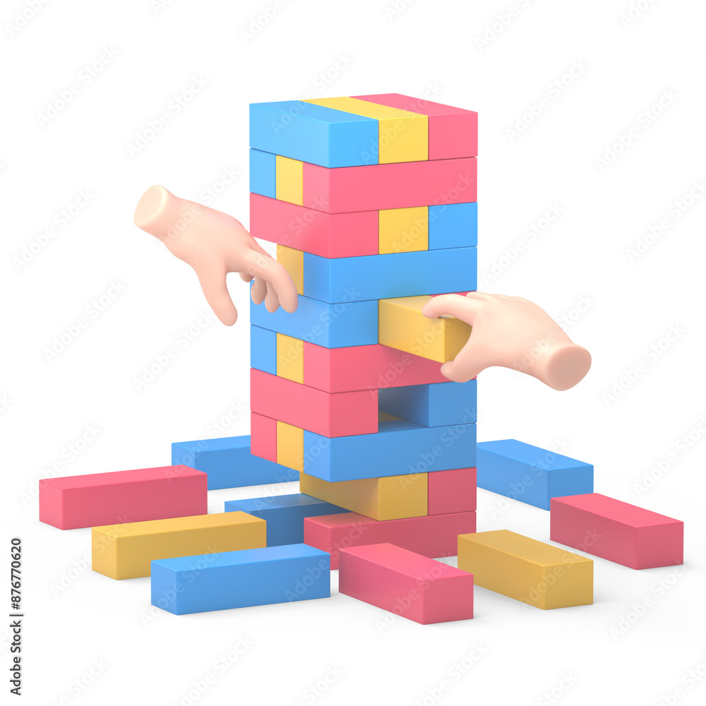 Fototapeta premium Transparent Backgrounds Mock-up.Businessman hands play wood block tower game, Teamwork, Strategy and Vision concept.Supports PNG files with transparent backgrounds.