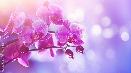 Purple orchid flowers on defocused background. Bunch of purple orchid flowers © Pakhnyushchyy